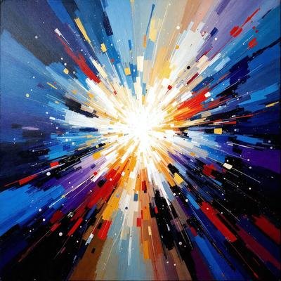 The primary subject of the image is a vibrant and colorful explosion, which is the main focus of the painting. The setting is a canvas, and the visual style is a painting, which showcases the artist's skill in creating a dynamic and eye-catching scene. The colors and mood of the painting are lively and energetic, with a mix of bright and bold hues that evoke a sense of excitement and movement.